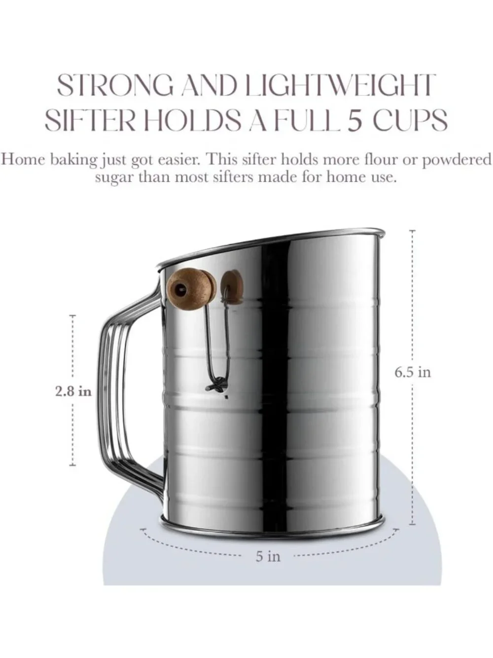 5-Cup Flour Sifter for Baking - Fine Mesh Rotary Hand Crank & Loop Agitator